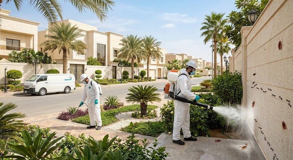فريق عمل محترف يقوم برش ومكافحة الحشرات بدقة وأمان باستخدام أحدث المعدات والمبيدات المعتمدة ضمن خدمات مكافحة حشرات حي الجزيرة لضمان بيئة صحية وخالية من الآفات وراحة العملاء.